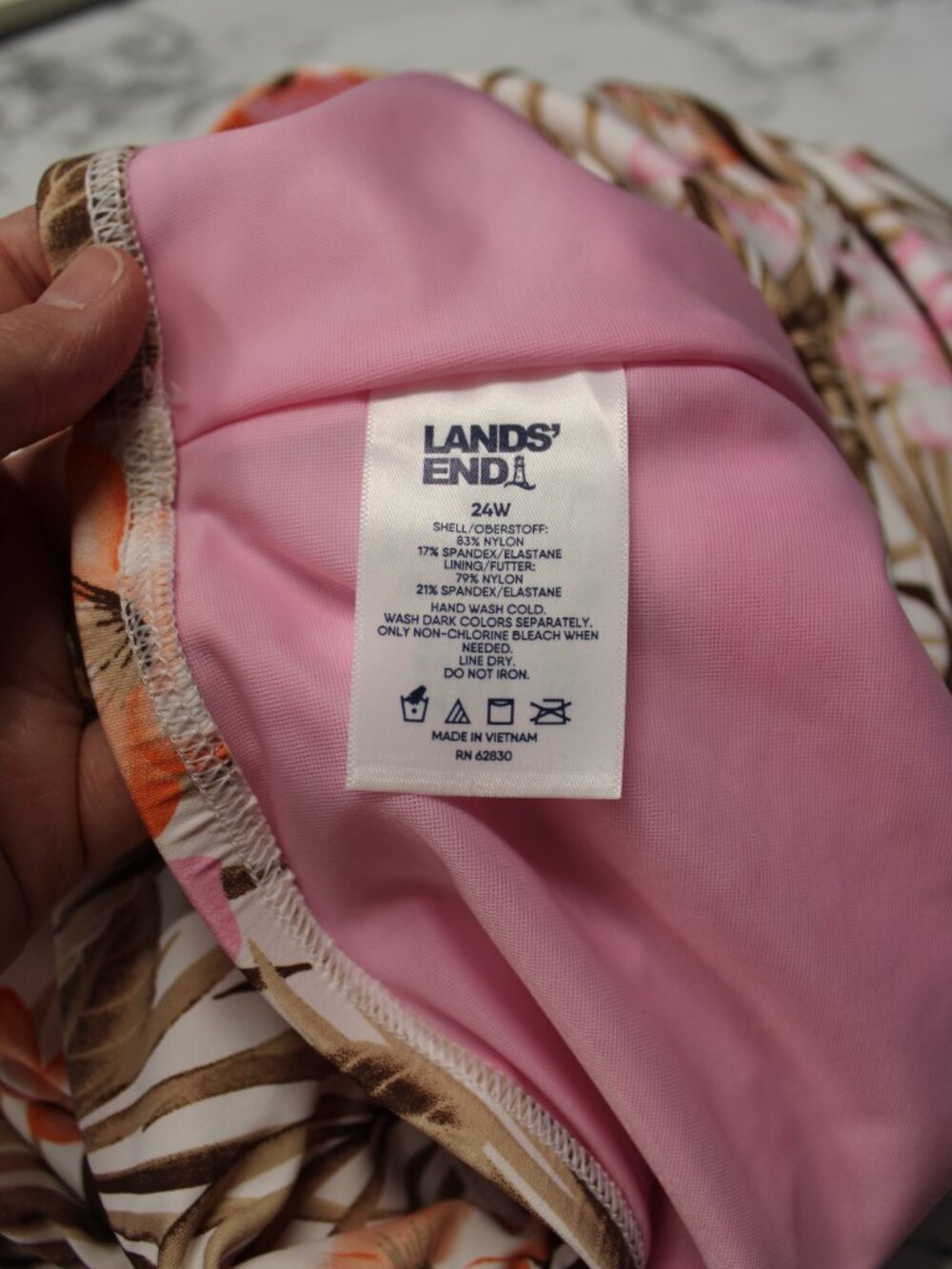 Lands' End Plus 24W Pink Tropical Palm Floral Print Ruched Swim Skirt - Picture 7 of 8